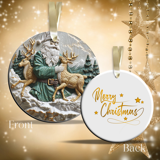 Christmas Santa with Deer Ceramic Ornament 34-24