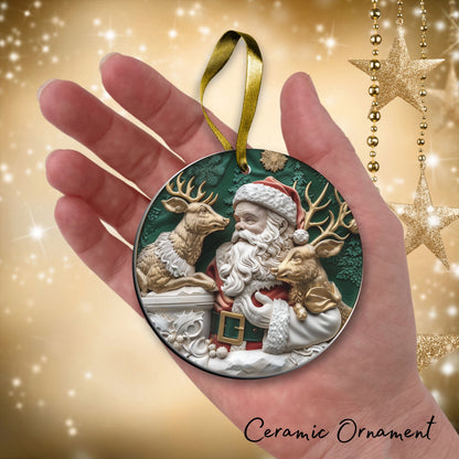Christmas Santa with Deer Ceramic Ornament 34-31