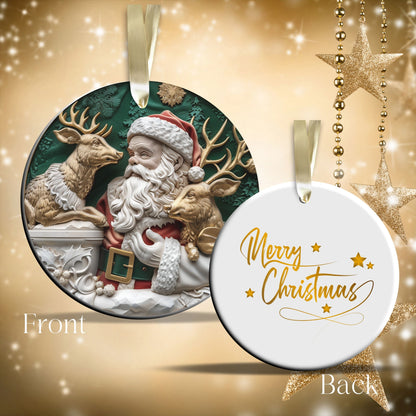 Christmas Santa with Deer Ceramic Ornament 34-31