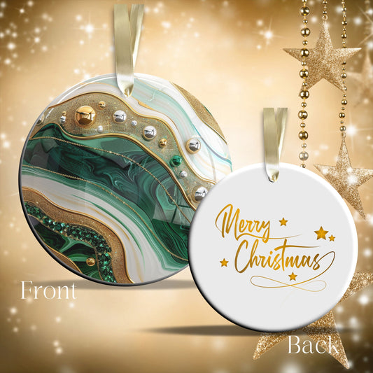 Christmas Gold and Green Ceramic Ornament 34-33