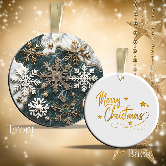 Christmas Gold and Green Ceramic Ornament 34-54