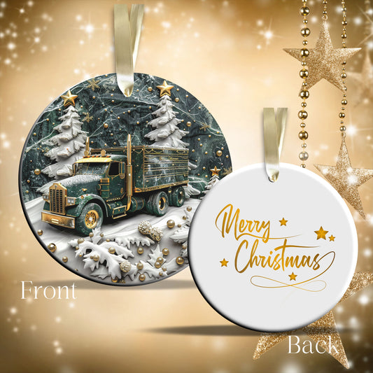 Christmas Gold and Green Ceramic Ornament 34-59