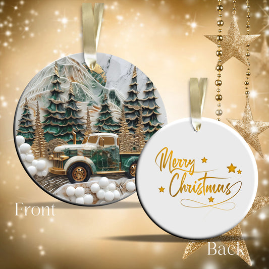 Christmas Gold and Green Ceramic Ornament 34-60