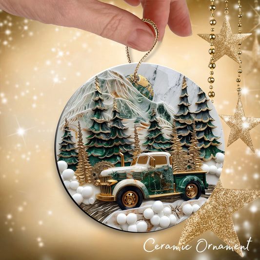 Christmas Gold and Green Ceramic Ornament 34-60