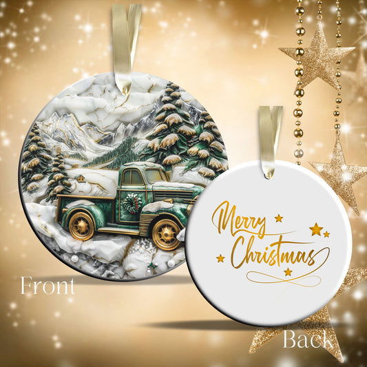 Christmas Gold and Green Ceramic Ornament 34-61