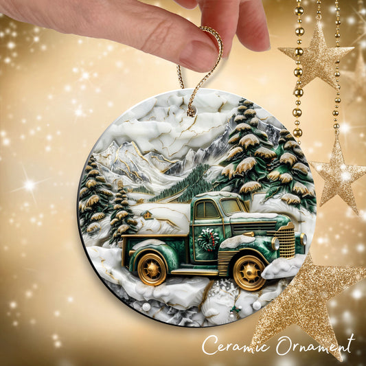 Christmas Gold and Green Ceramic Ornament 34-61
