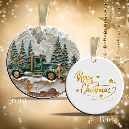 Christmas Gold and Green Ceramic Ornament 34-62