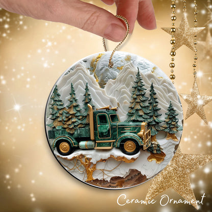 Christmas Gold and Green Ceramic Ornament 34-62