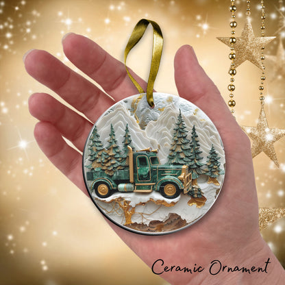Christmas Gold and Green Ceramic Ornament 34-62