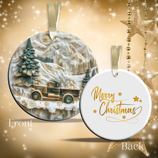 Christmas Gold and Green Ceramic Ornament 34-64