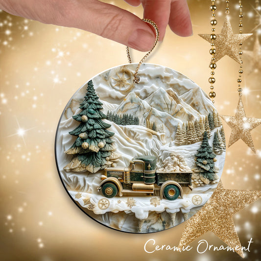 Christmas Gold and Green Ceramic Ornament 34-64