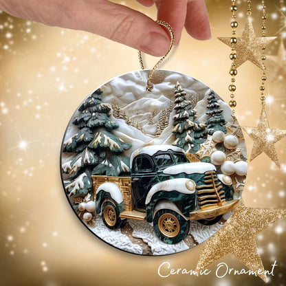 Christmas Gold and Green Ceramic Ornament 34-66
