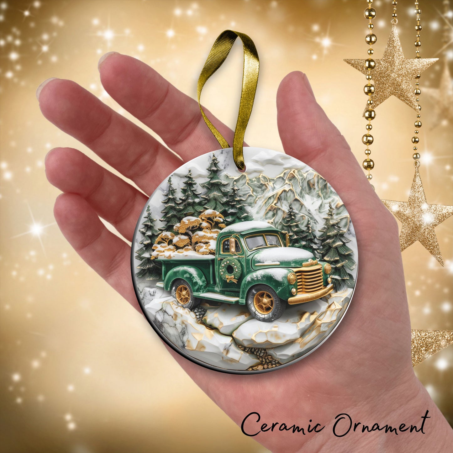 Christmas Gold and Green Ceramic Ornament 34-67