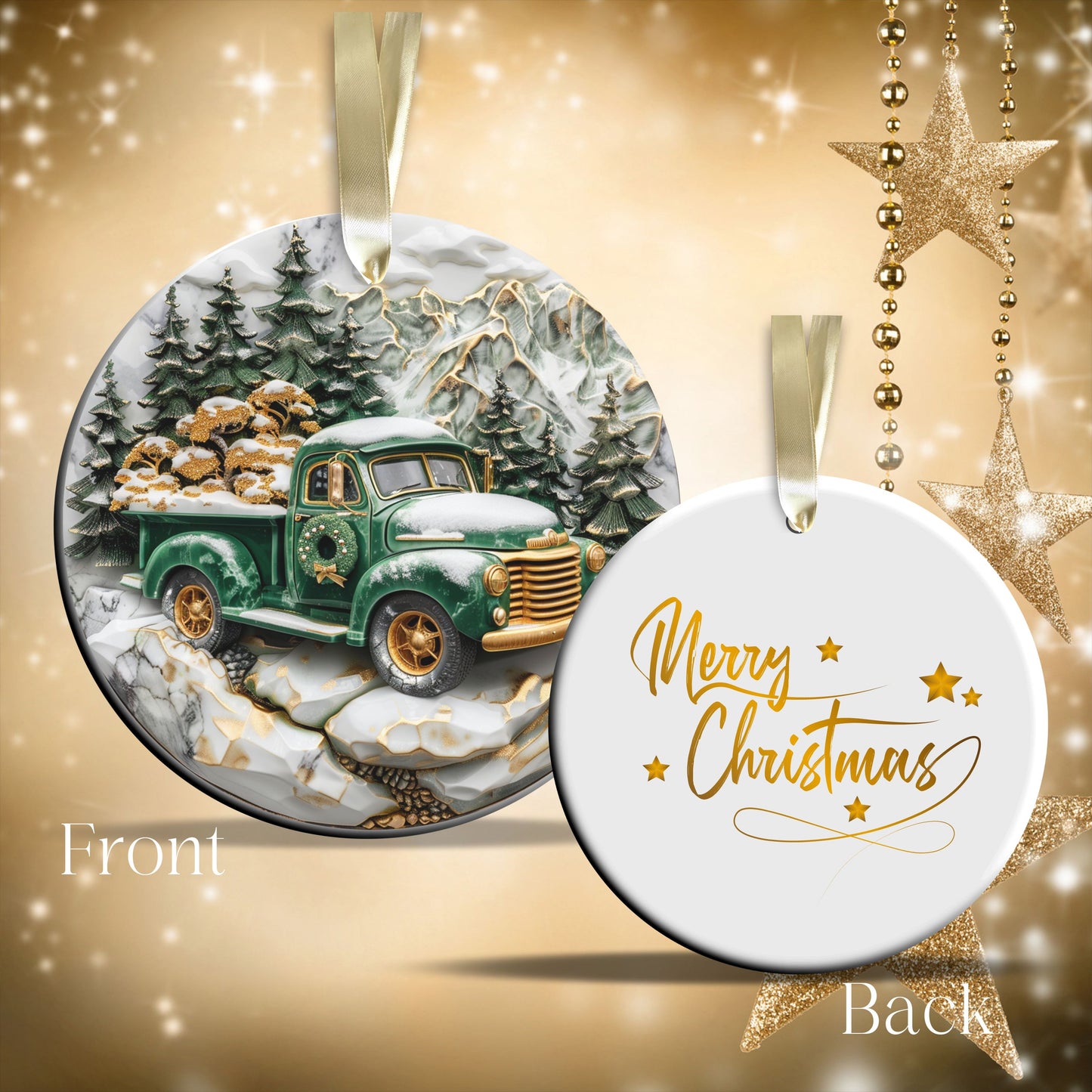 Christmas Gold and Green Ceramic Ornament 34-67
