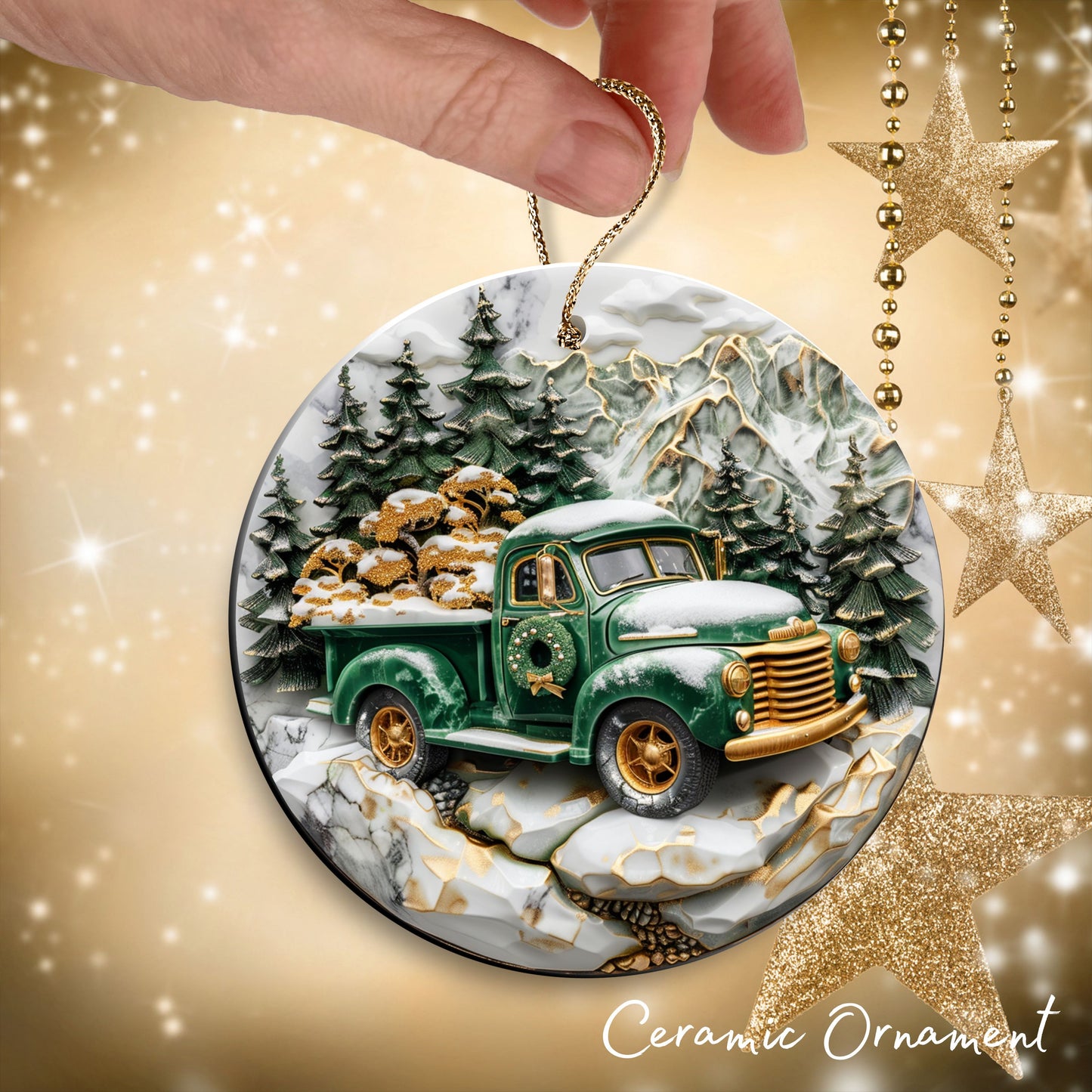 Christmas Gold and Green Ceramic Ornament 34-67