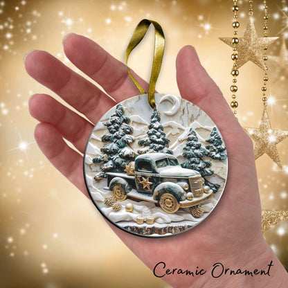 Christmas Gold and Green Ceramic Ornament 34-68