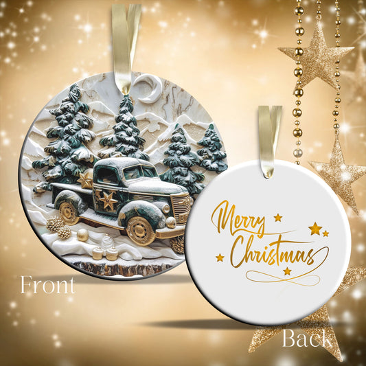 Christmas Gold and Green Ceramic Ornament 34-68