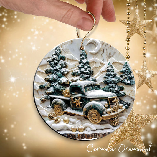 Christmas Gold and Green Ceramic Ornament 34-68