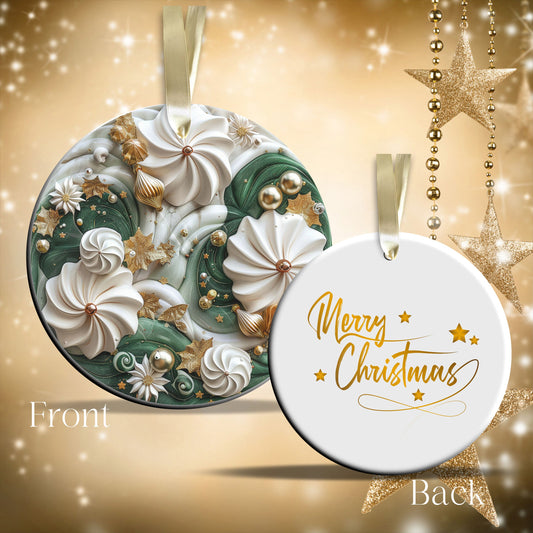 Christmas Gold and Green Ceramic Ornament 34-72