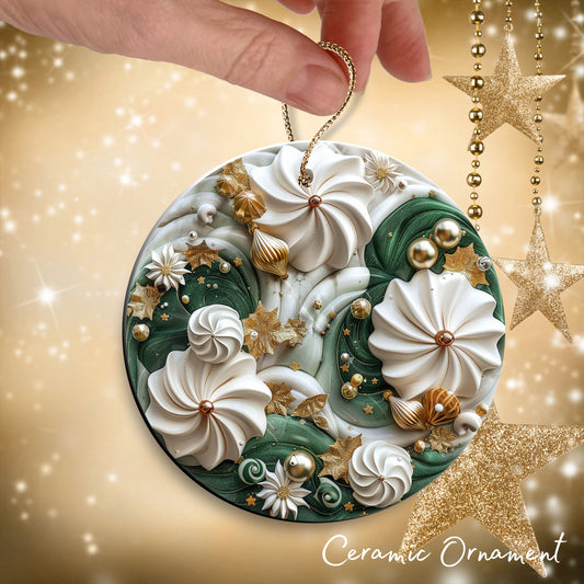 Christmas Gold and Green Ceramic Ornament 34-72