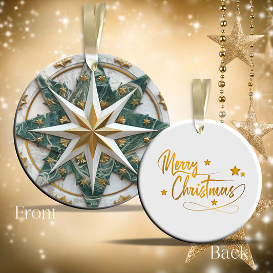 Christmas Gold and Green Ceramic Ornament 34-73