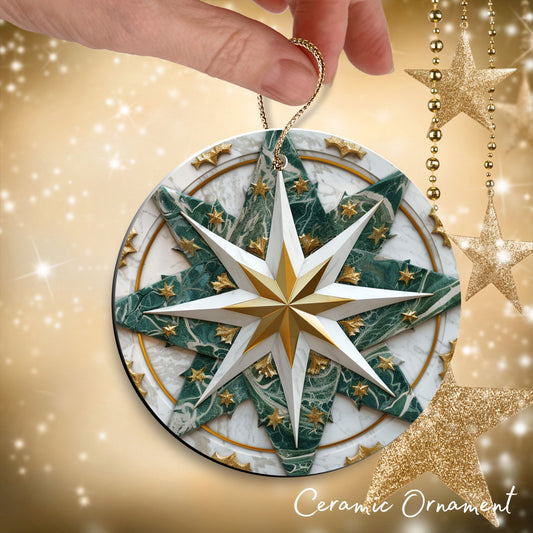 Christmas Gold and Green Ceramic Ornament 34-73