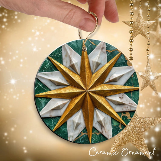 Christmas Gold and Green Ceramic Ornament 34-74