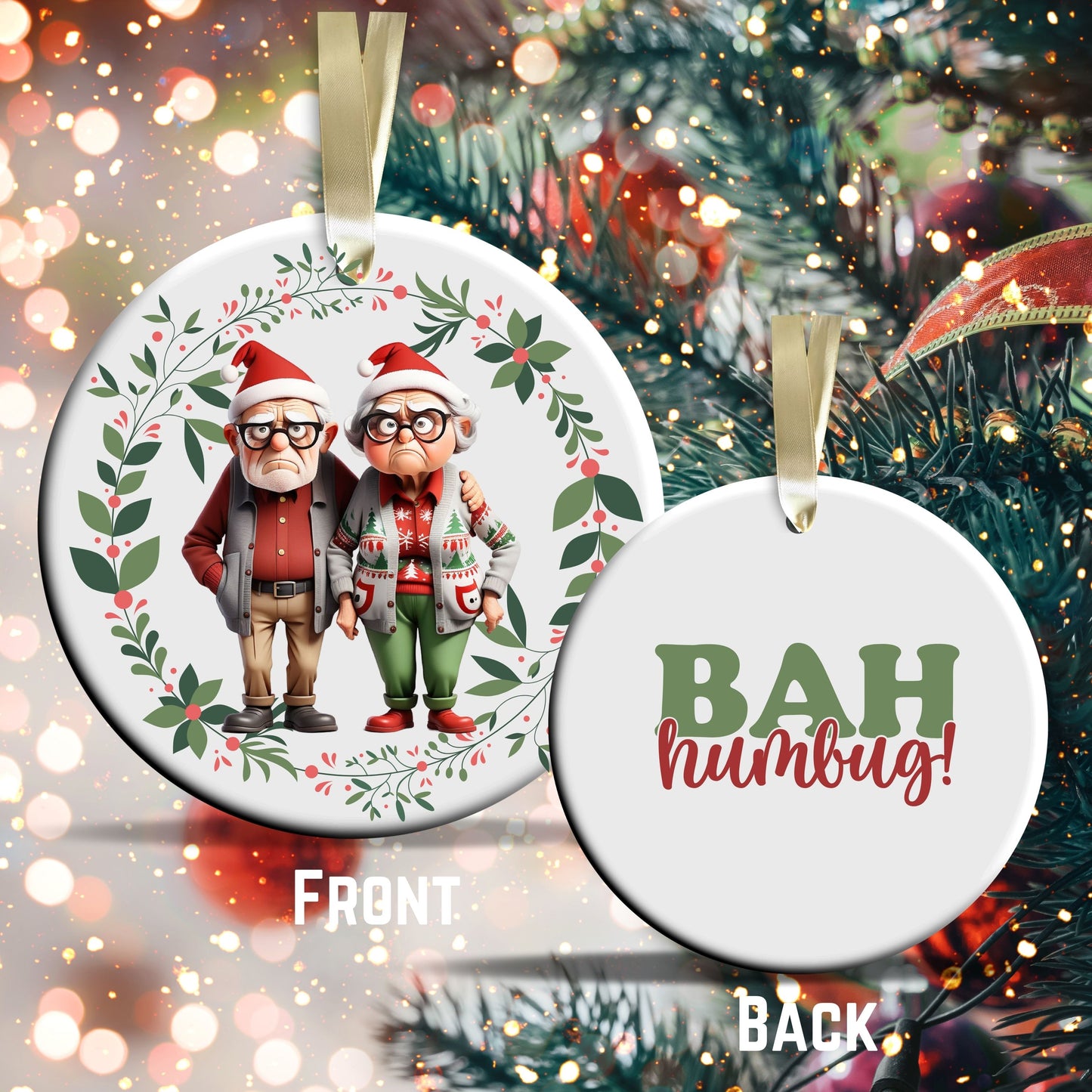 Grumpy Christmas Grandparents Ceramic Ornament 52-03