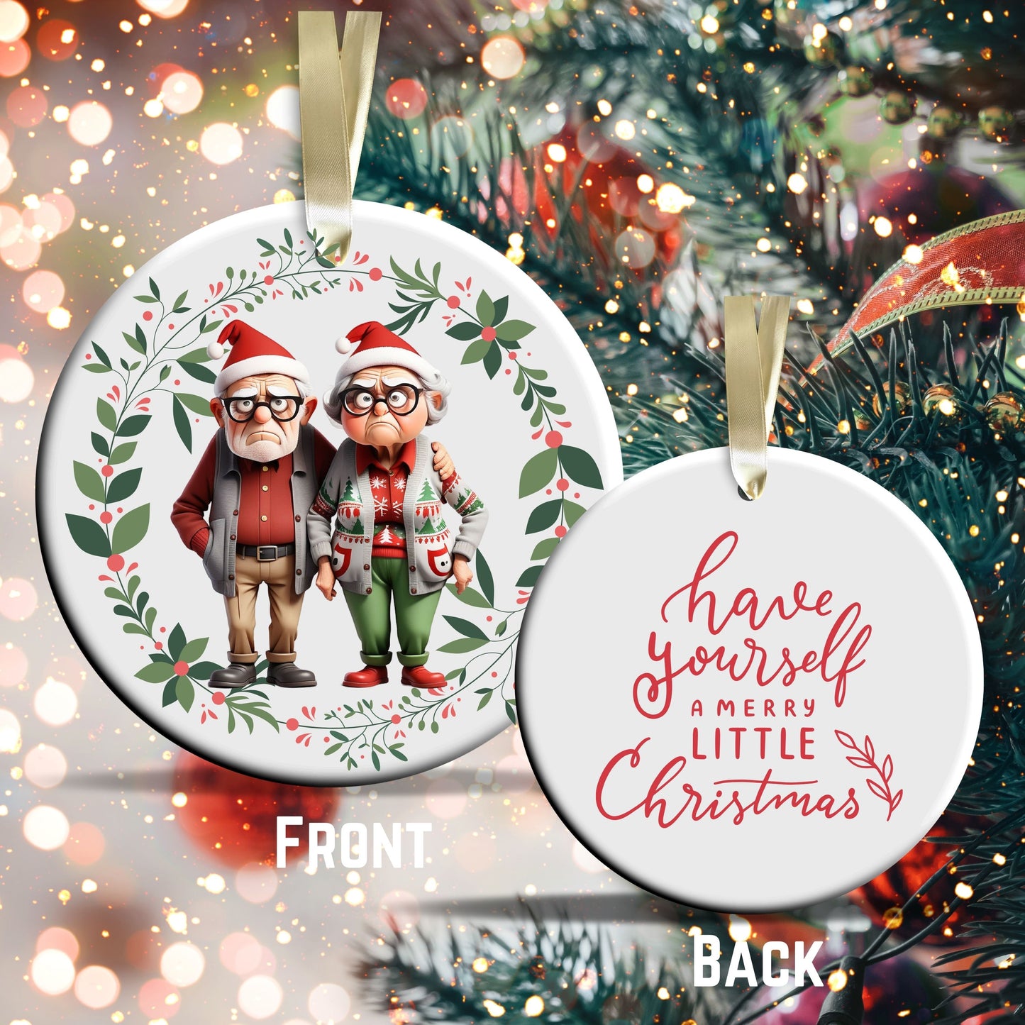 Grumpy Christmas Grandparents Ceramic Ornament 52-03