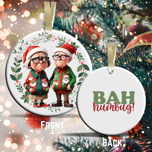 Grumpy Christmas Grandparents Ceramic Ornament 52-07