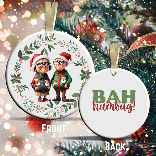 Grumpy Christmas Grandparents Ceramic Ornament 52-09