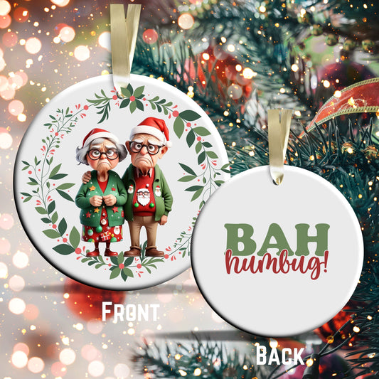 Grumpy Christmas Grandparents Ceramic Ornament 52-15