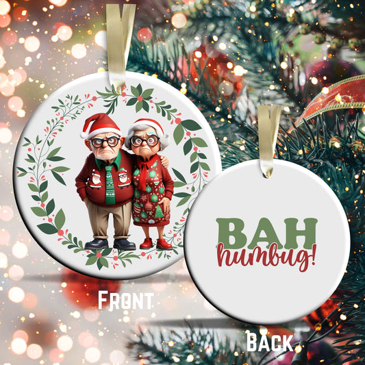 Grumpy Christmas Grandparents Ceramic Ornament 52-19