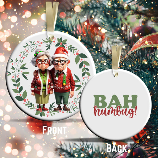 Grumpy Christmas Grandparents Ceramic Ornament 52-23