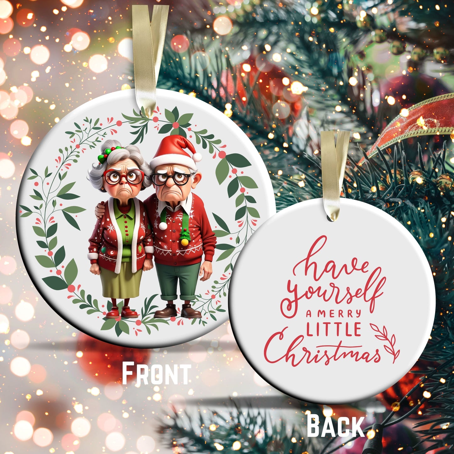Grumpy Christmas Grandparents Ceramic Ornament 52-23