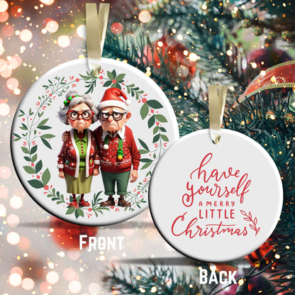 Grumpy Christmas Grandparents Ceramic Ornament 52-23