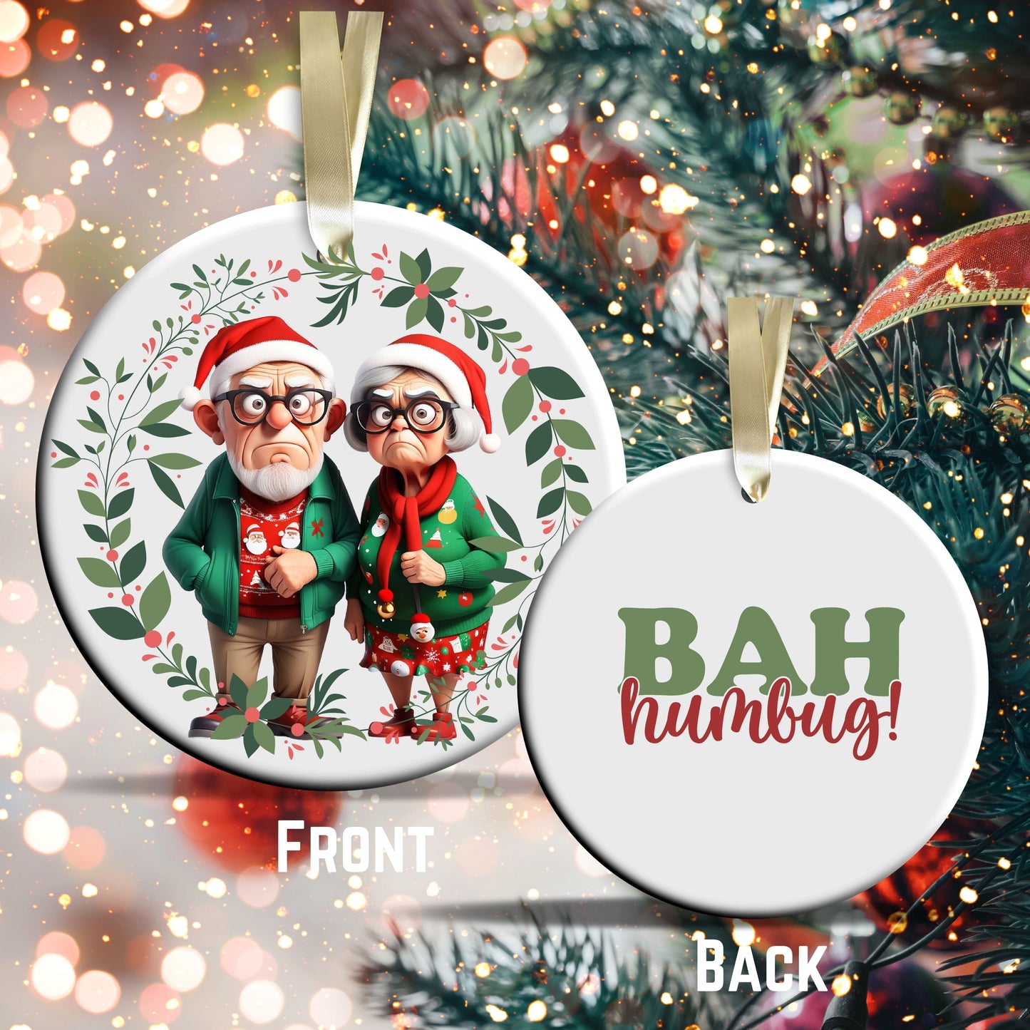 Grumpy Christmas Grandparents Ceramic Ornament 52-37