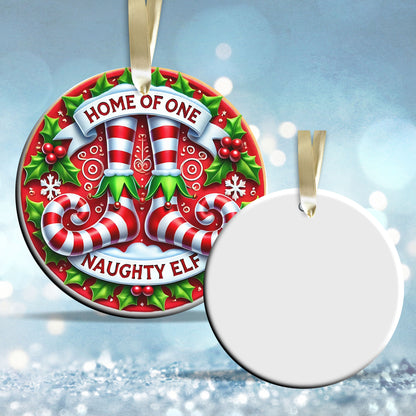 Home of One Naughty Elf Ceramic Ornament 101-01