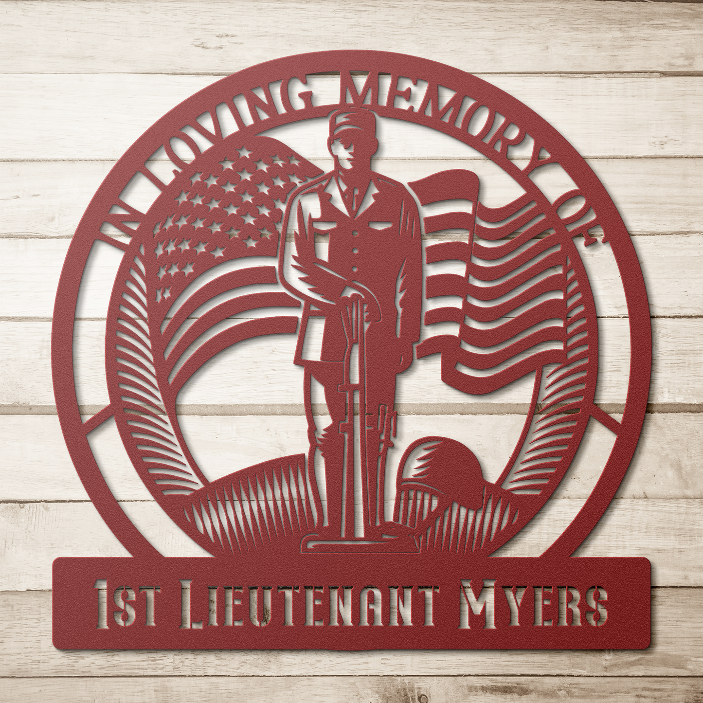 In_Memory_of_Metal_Sign_Red_Simple_Wood_BKGD_Mockup.png