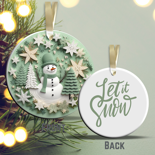 Let It Snow Snowman Ceramic Ornament 27-01