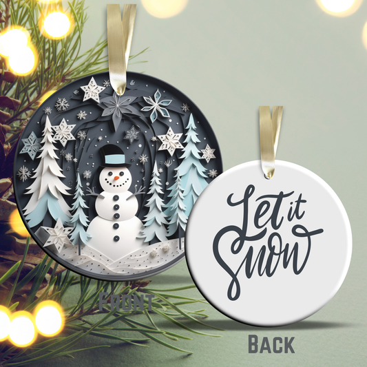 Let It Snow Snowman Ceramic Ornament 27-02