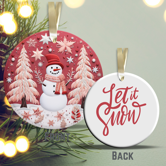 Let It Snow Snowman Ceramic Ornament 27-05