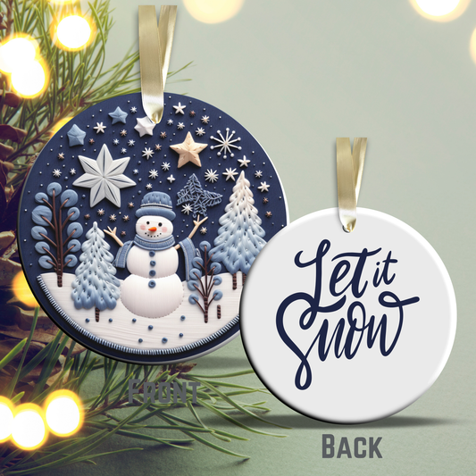 Let It Snow Snowman Ceramic Ornament 27-07