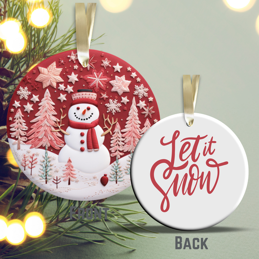 Let It Snow Snowman Ceramic Ornament 27-08