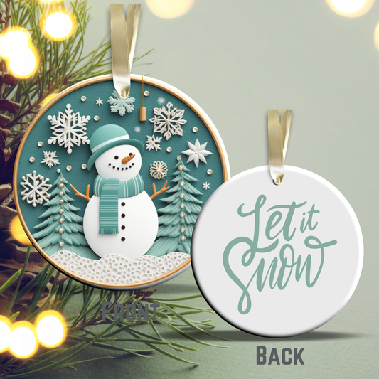Let It Snow Snowman Ceramic Ornament 27-12