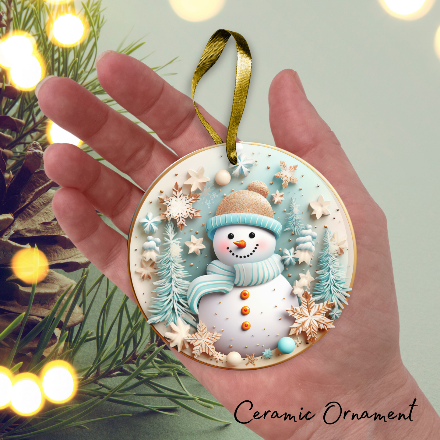 Let It Snow Snowman Ceramic Ornament 27-13