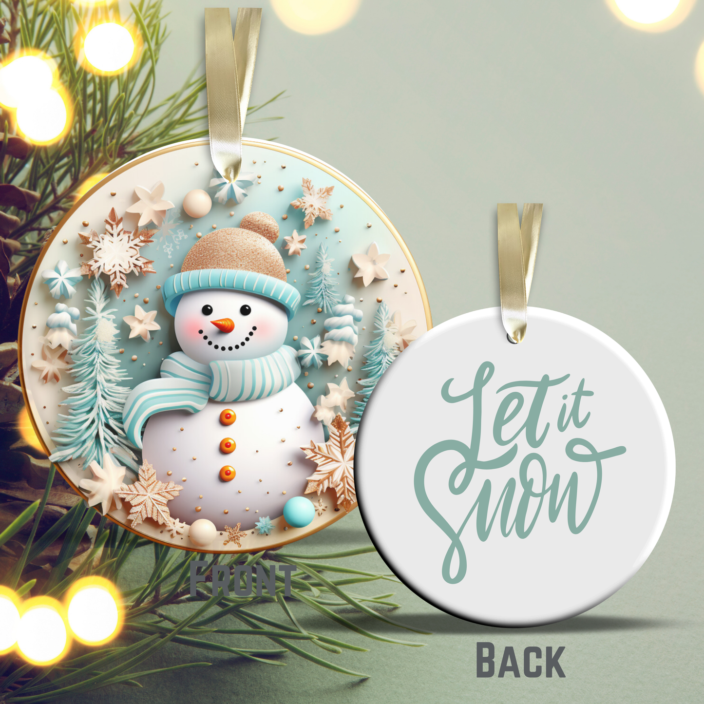 Let It Snow Snowman Ceramic Ornament 27-13