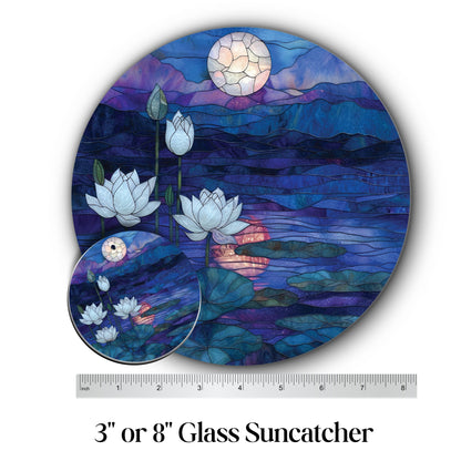Glass Suncatcher Stained Glass 141-13 Serene Lotus Pond