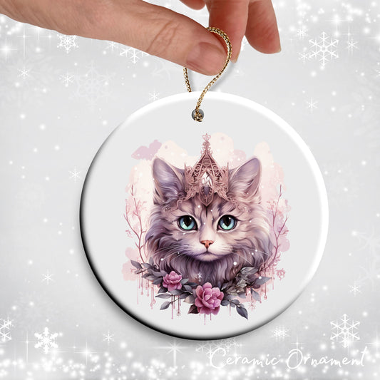 Purple Meowy Christmas Cat Ceramic Ornament 55-09