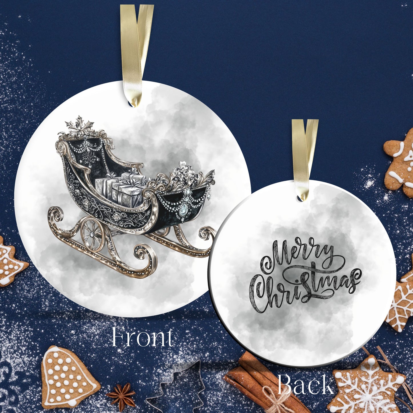 Gothic Christmas Decor Monochrome Black and White Ceramic Ornament 65-36
